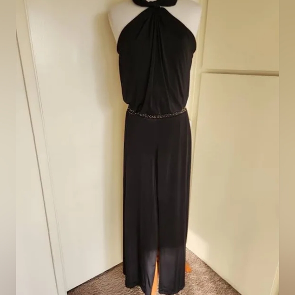 Baby Phat Black Halter Jump Suit W/ Gold Bead Embellishment, Wide Leg - Picture 2 of 2